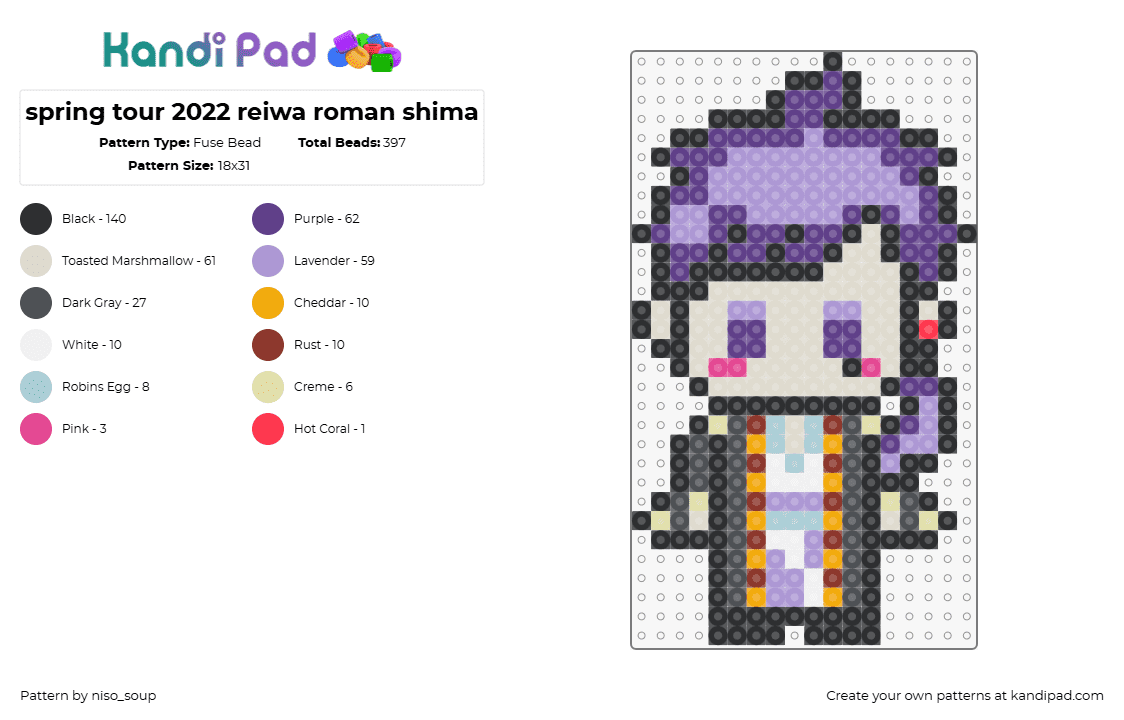 spring 2022 reiwa roman shima - Fuse Bead Pattern by niso_soup on Kandi Pad - shima,urashimasakatasen,music,chibi,band,purple,gray