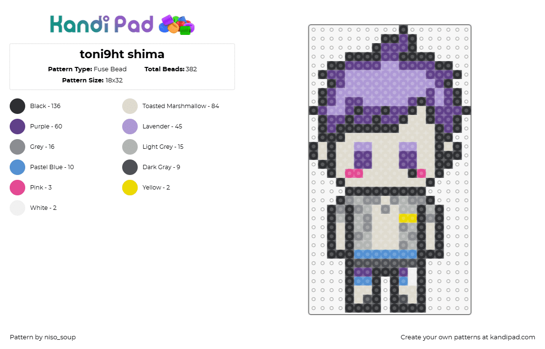 toni9ht shima - Fuse Bead Pattern by niso_soup on Kandi Pad - shima,urashimasakatasen,music,chibi,band,purple,gray