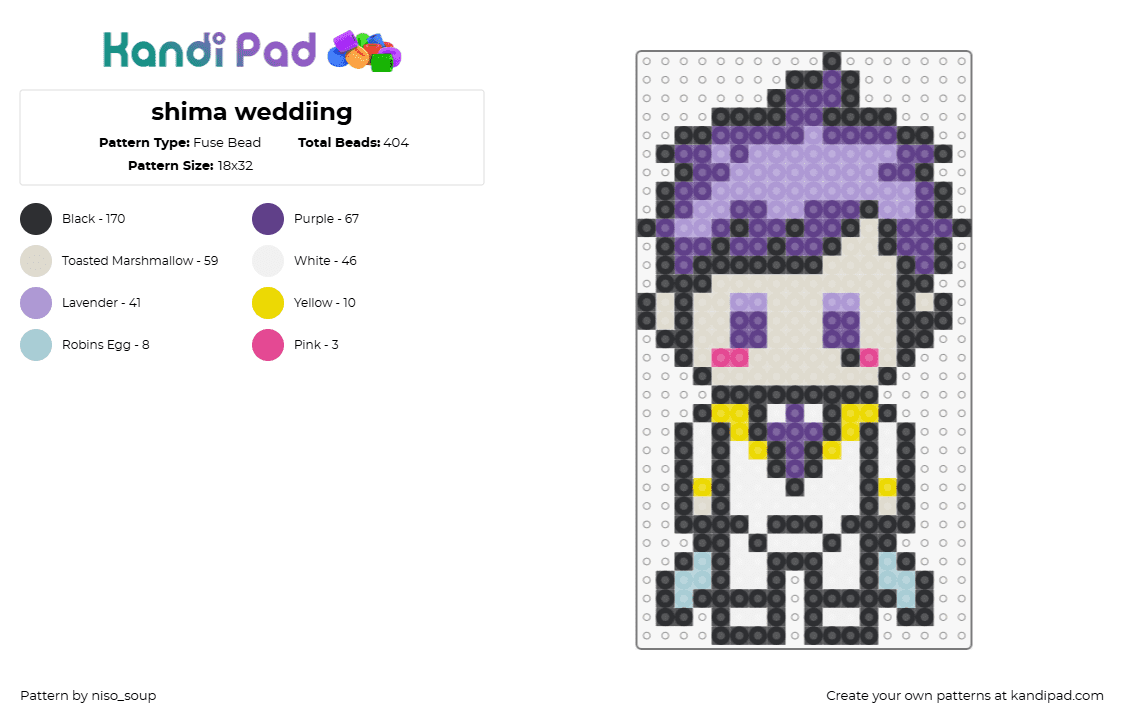 shima weddiing - Fuse Bead Pattern by niso_soup on Kandi Pad - shima,urashimasakatasen,music,chibi,band,purple,white,beige