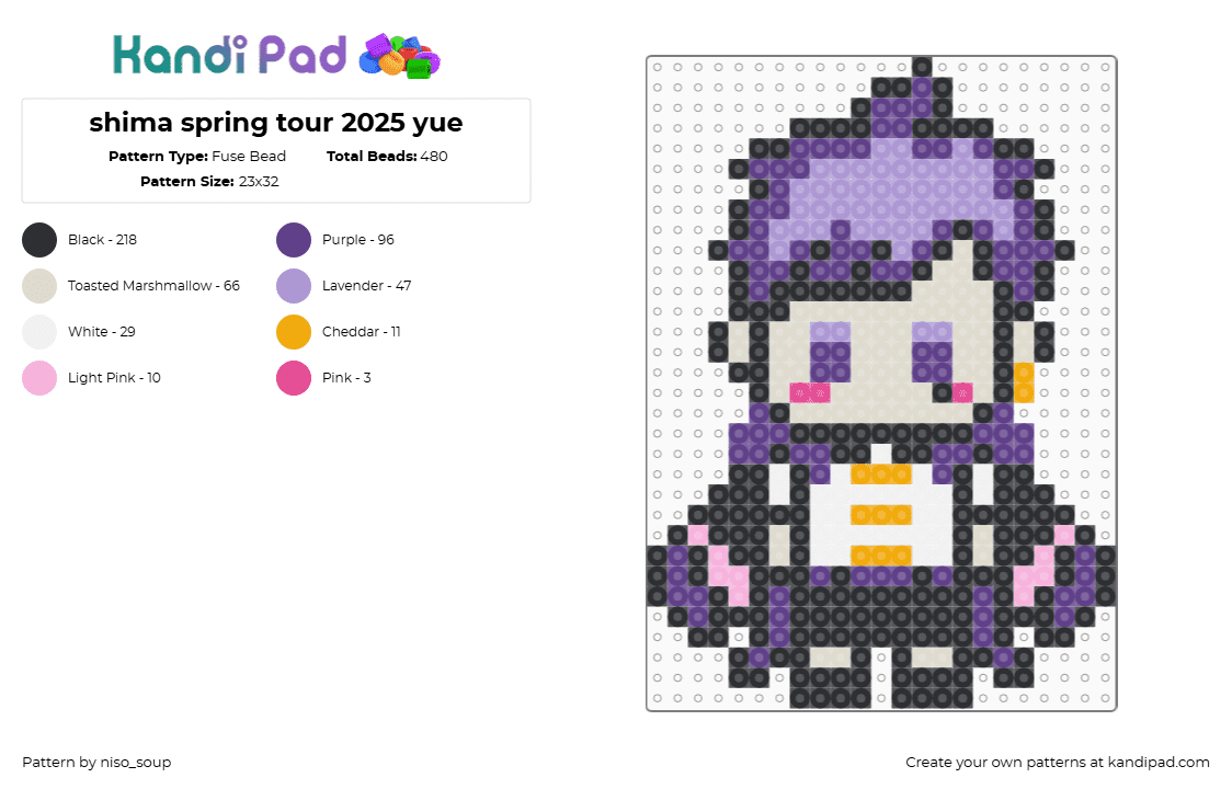 shima spring tour 2025 yue - Fuse Bead Pattern by niso_soup on Kandi Pad - purple,pink,beige