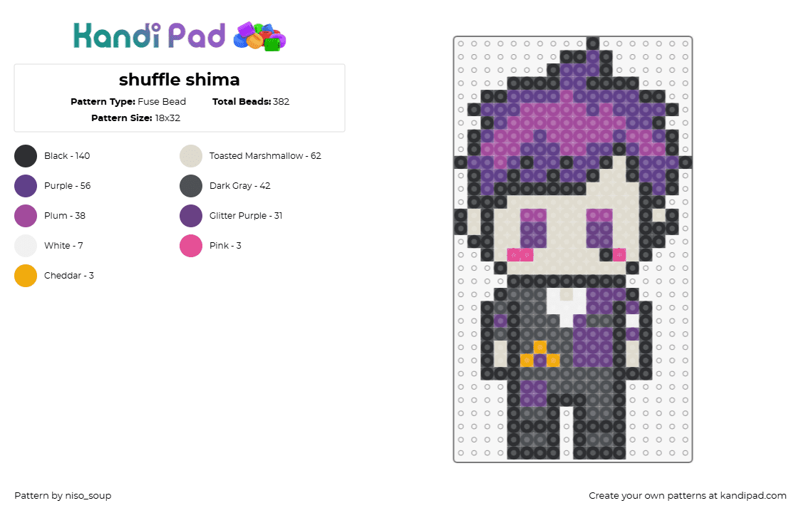 shuffle shima - Fuse Bead Pattern by niso_soup on Kandi Pad - shima,urashimasakatasen,music,chibi,purple,gray