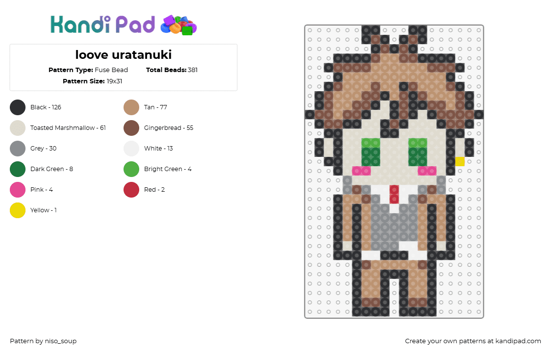 loove uratanuki - Fuse Bead Pattern by niso_soup on Kandi Pad - uratanuki,urashimasakatasen,music,chibi,band,brown,tan,beige