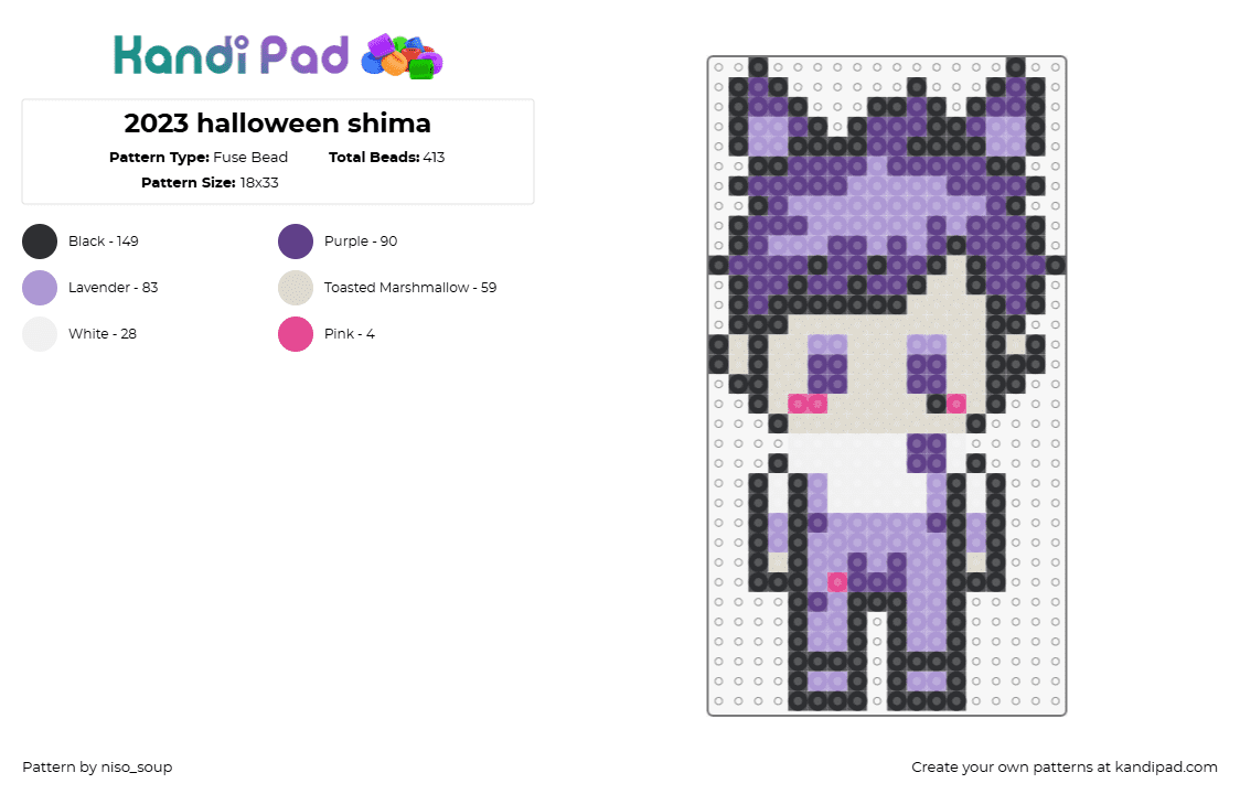 2023 halloween shima - Fuse Bead Pattern by niso_soup on Kandi Pad - shima,urashimasakatasen,music,chibi,purple,beige