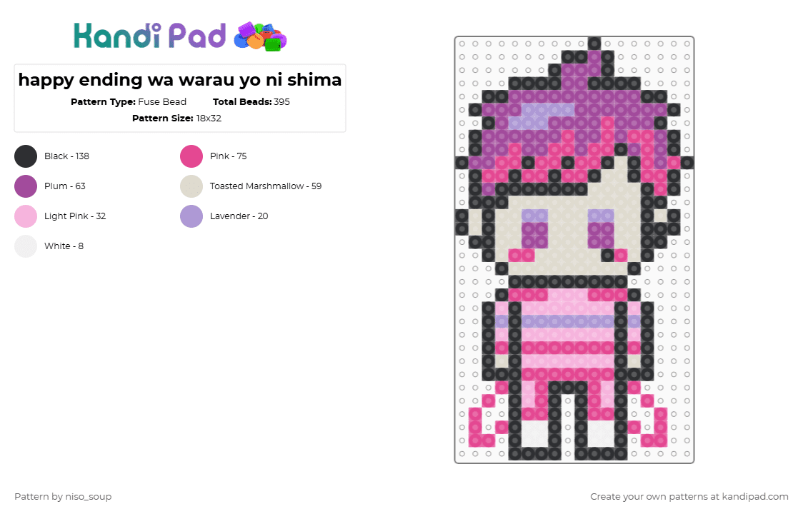 happy ending wa warau yo ni shima - Fuse Bead Pattern by niso_soup on Kandi Pad - pink