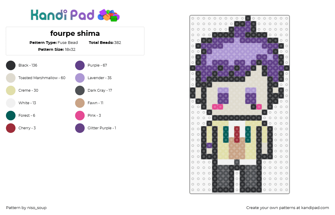 fourpe shima - Fuse Bead Pattern by niso_soup on Kandi Pad - shima,urashimasakatasen,music,chibi,purple,beige