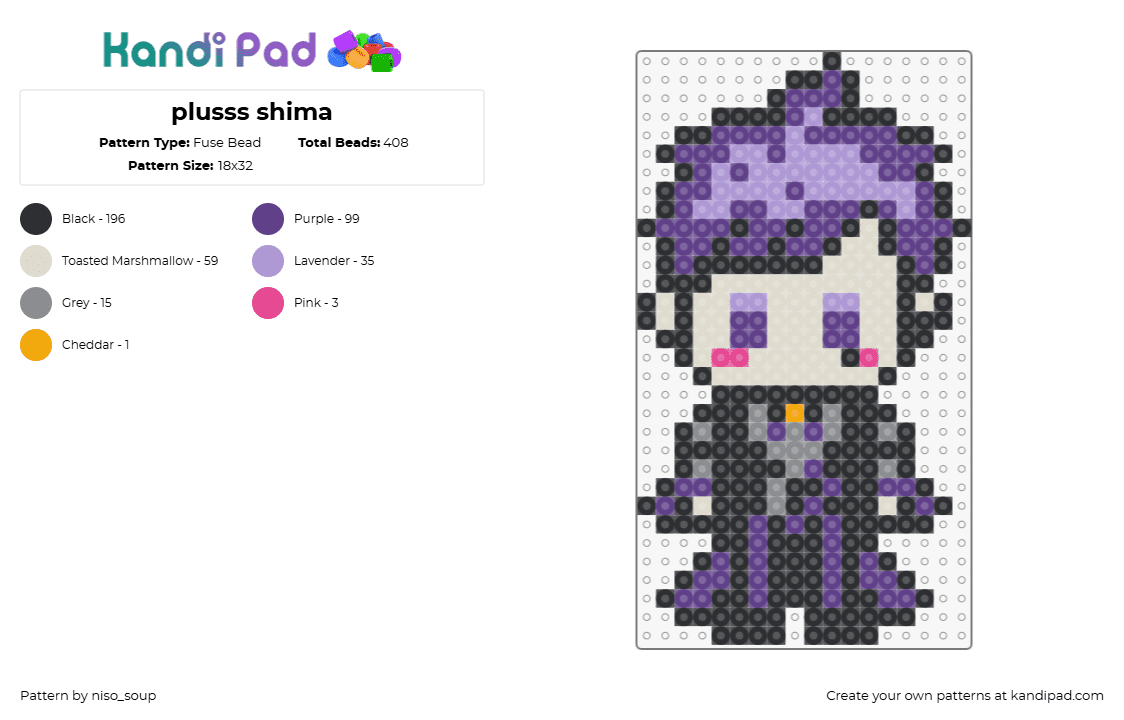 plusss shima - Fuse Bead Pattern by niso_soup on Kandi Pad - shima,urashimasakatasen,music,chibi,band,purple,beige