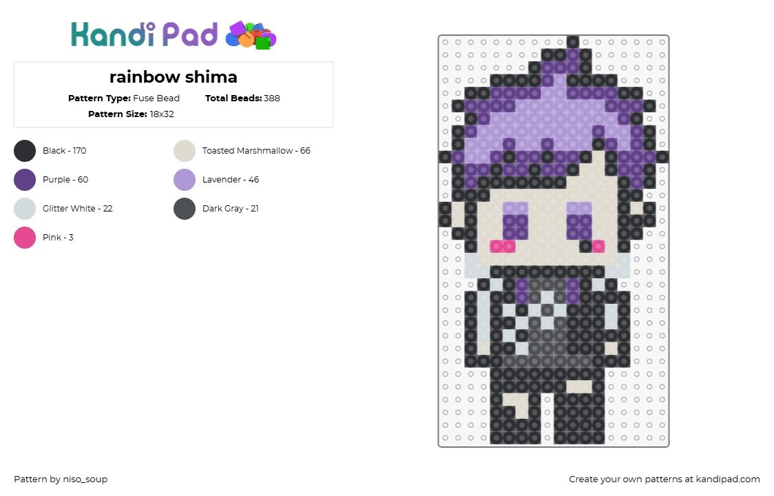 rainbow shima - Fuse Bead Pattern by niso_soup on Kandi Pad - shima,urashimasakatasen,music,chibi,band,purple,gray