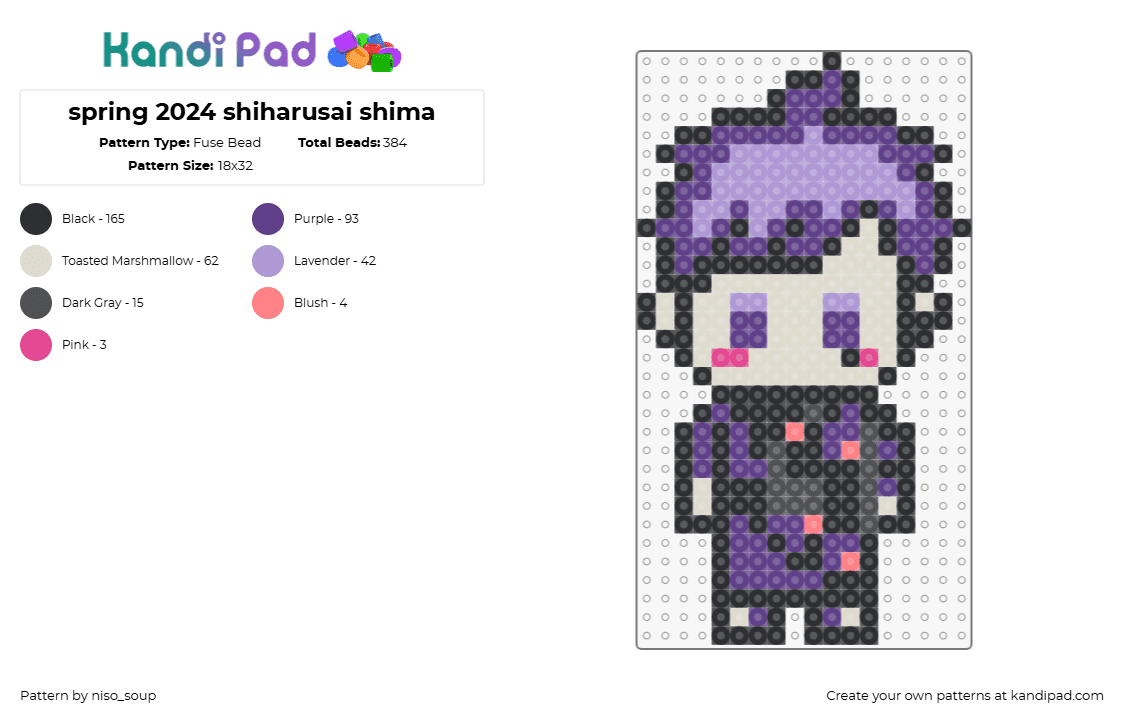 spring 2024 shiharusai shima - Fuse Bead Pattern by niso_soup on Kandi Pad - shima,urashimasakatasen,music,chibi,band,purple,beige