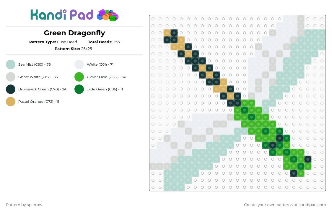Green Dragonfly - Fuse Bead Pattern by sparrow on Kandi Pad - green,light blue