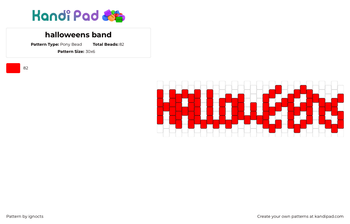 halloweens band - Pony Bead Pattern by ignocts on Kandi Pad - halloweens,text,logo,music,band,red