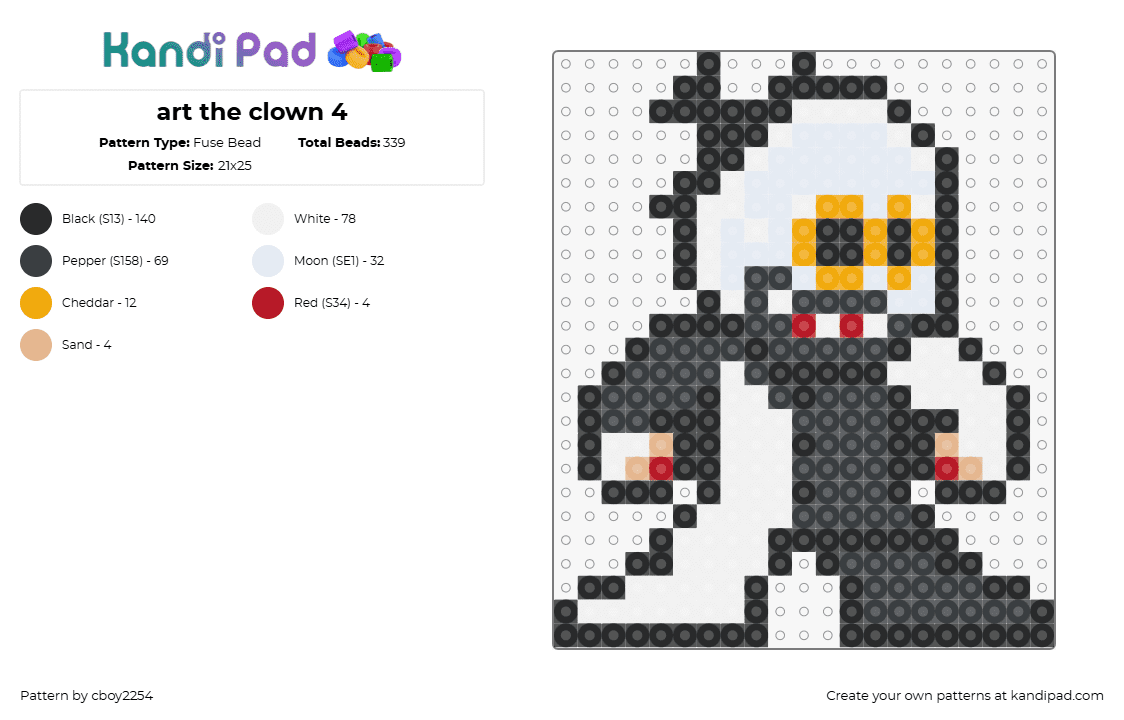 art the clown 4 - Fuse Bead Pattern by cboy2254 on Kandi Pad - art,terrifier,clown,horror,movie,eyes,character,chibi,slasher,scary,black,white