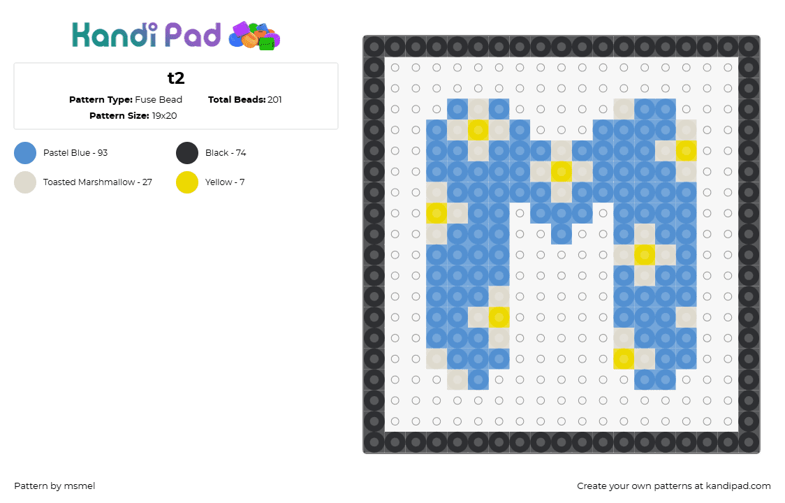 t2 - Fuse Bead Pattern by msmel on Kandi Pad - m,daisies,letter,text,flowers,light blue