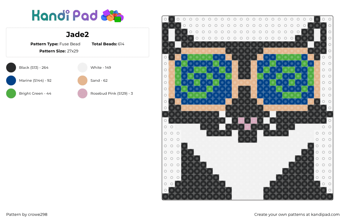 Jade2 - Fuse Bead Pattern by crowe298 on Kandi Pad - cat,glasses,trippy,hypnotic,spiral,animal,silly,black,white,green,blue