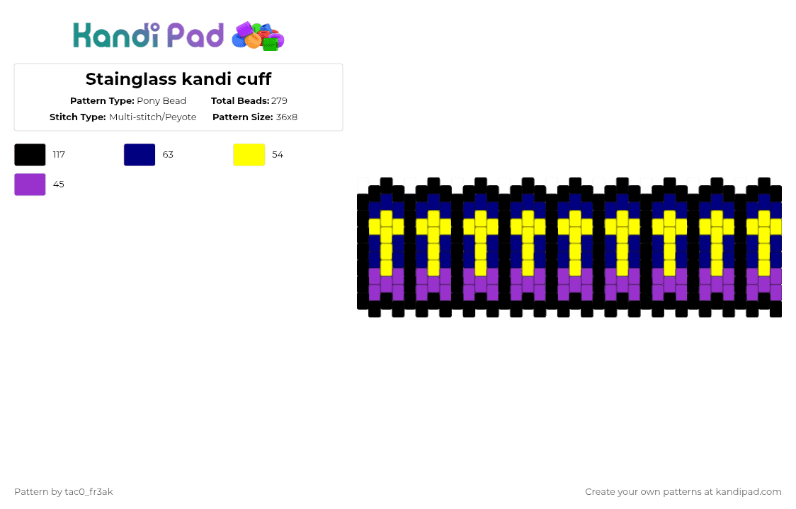 Stainglass kandi cuff - Pony Bead Pattern by tac0_fr3ak on Kandi Pad - purple,yellow