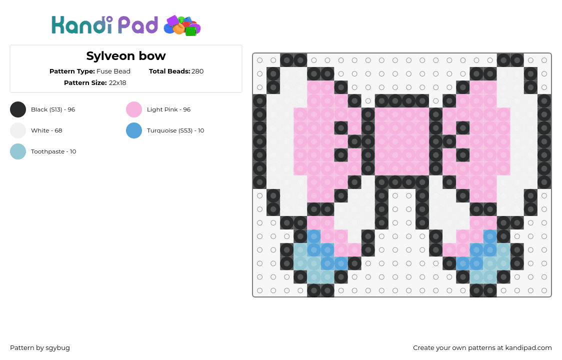 Sylveon bow - Fuse Bead Pattern by sgybug on Kandi Pad - bow,sylveon,pokemon,gaming,cute,ribbon,pink,white