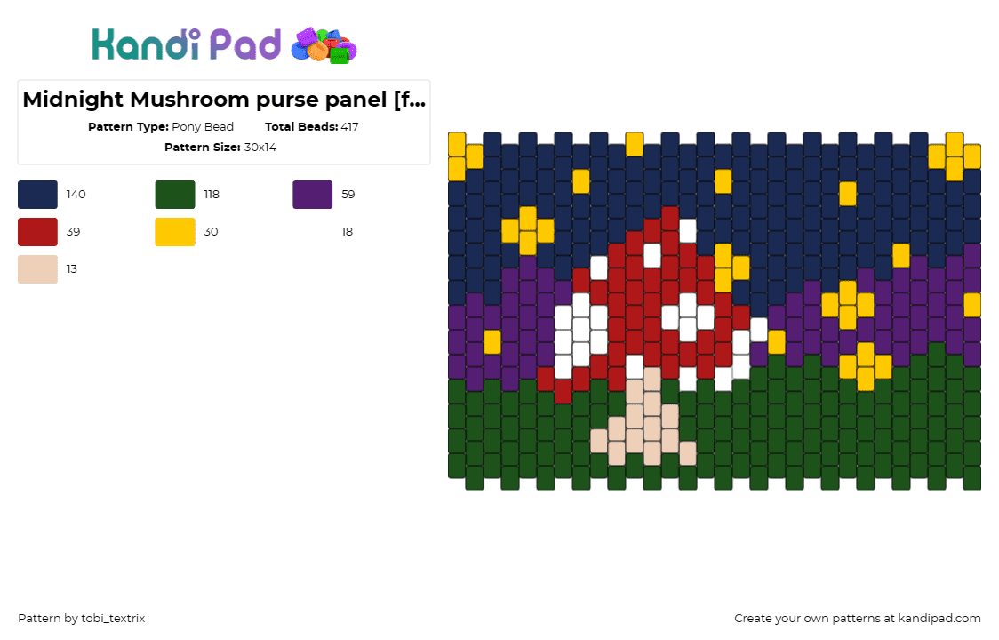 Midnight Mushroom purse panel [front/back - Pony Bead Pattern by tobi_textrix on Kandi Pad - mushroom,food,landscape,nature,night,stars,purse,panel