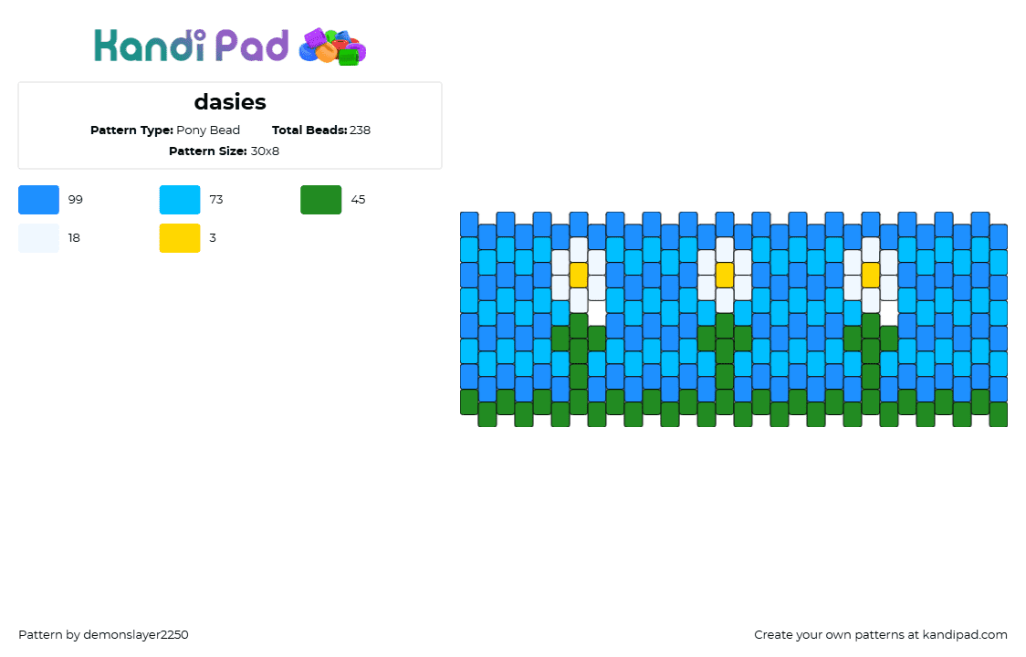 dasies - Pony Bead Pattern by demonslayer2250 on Kandi Pad - daisies,flowers,garden,landscape,nature,blue,green