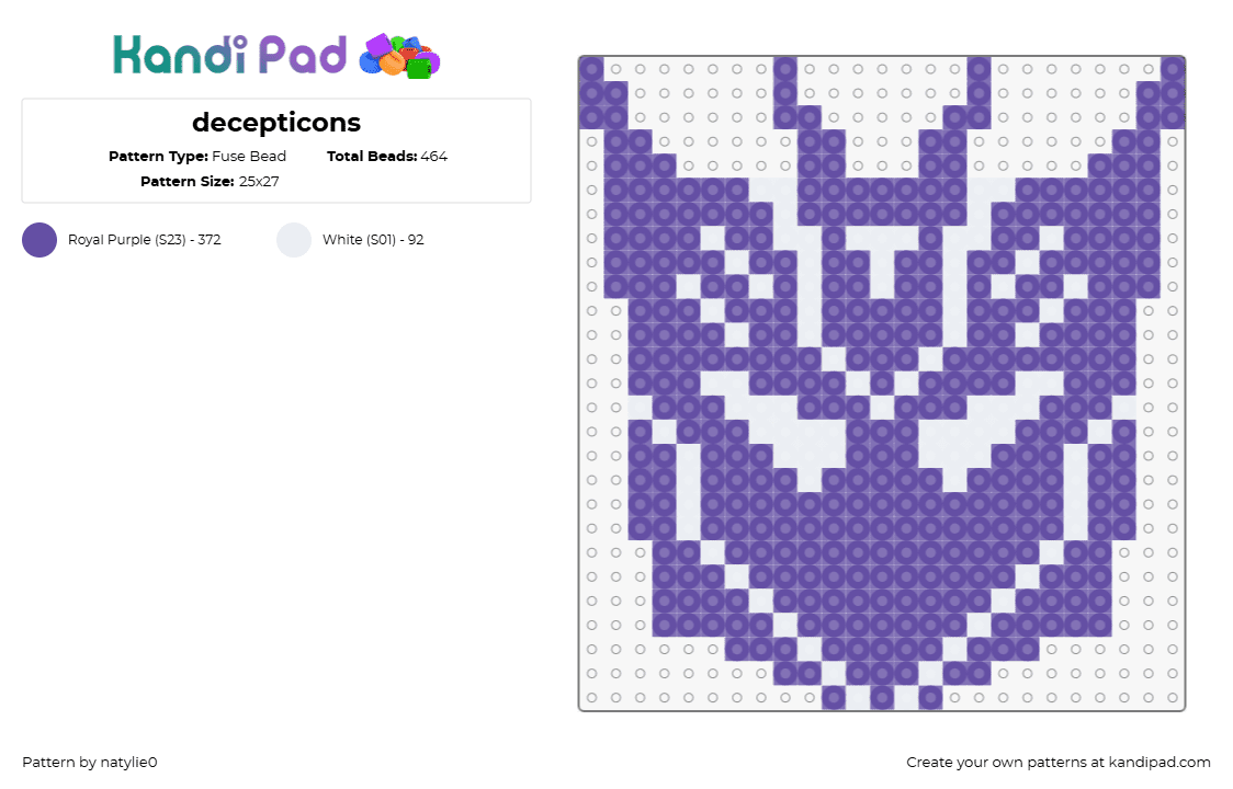 decepticons - Fuse Bead Pattern by natylie0 on Kandi Pad - decepticons,transformers,logo,robots,purple