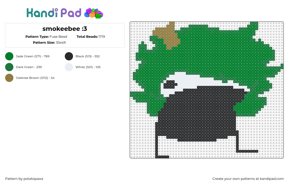 smokeebee :3 - Fuse Bead Pattern by potatopawz on Kandi Pad - smokeebee,youtube,animation,character,black,green