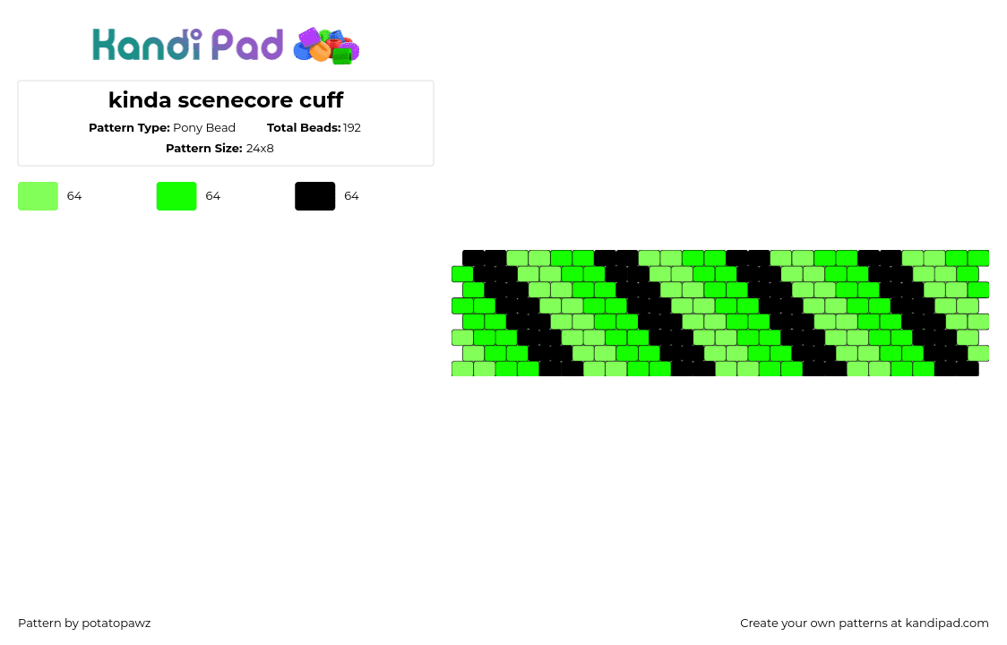 kinda scenecore cuff - Pony Bead Pattern by potatopawz on Kandi Pad - neon,scene,diagonal,stripes,cuff,green,black