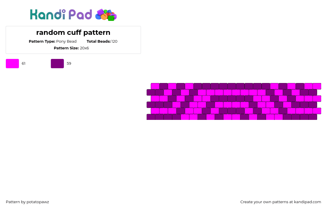 random cuff pattern - Pony Bead Pattern by potatopawz on Kandi Pad - stripes,simple,cuff,purple