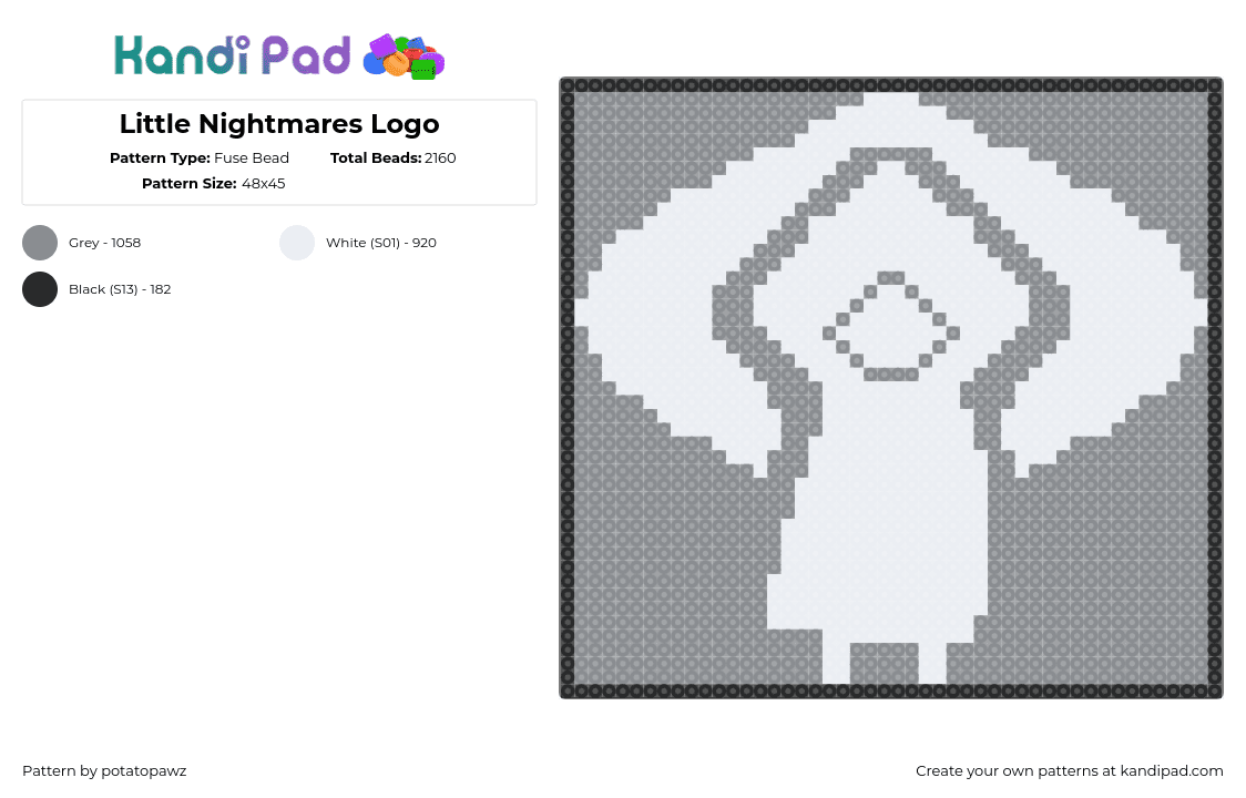 Little Nightmares Logo - Fuse Bead Pattern by potatopawz on Kandi Pad - six,little nightmares,silhouette,video game,panel,white,gray