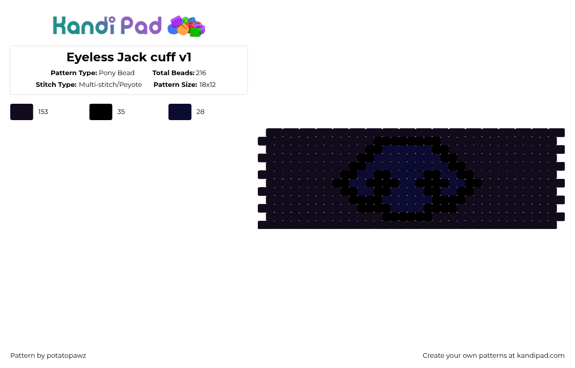 Eyeless Jack cuff v1 - Pony Bead Pattern by potatopawz on Kandi Pad - black