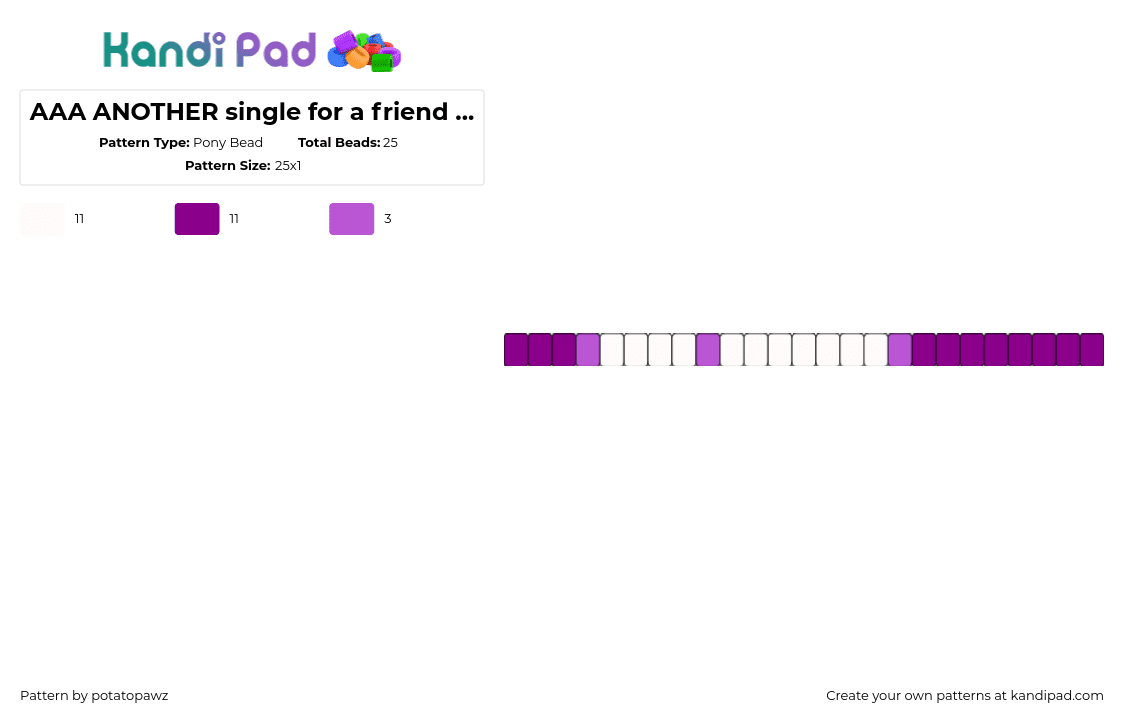 AAAANOTHER single for a friend (last one) - Pony Bead Pattern by potatopawz on Kandi Pad - single,bracelet,simple,purple