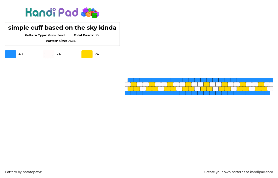 simple cuff based on the sky kinda - Pony Bead Pattern by potatopawz on Kandi Pad - traingles,repeating,geometric,bracelet,cuff,blue,yellow