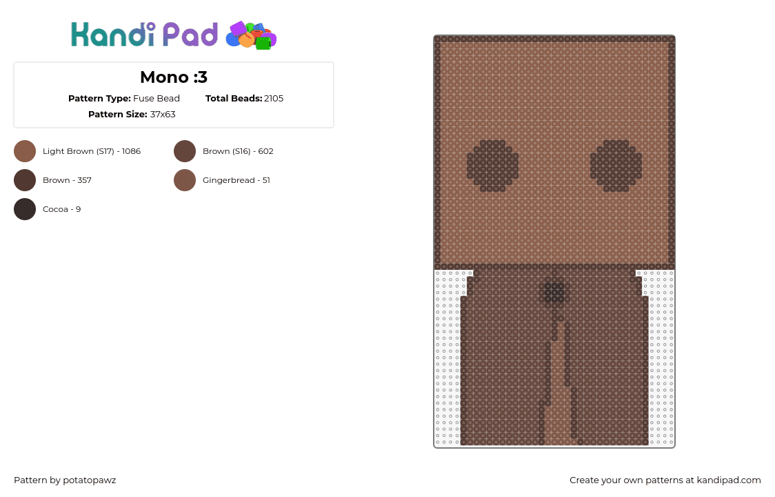 Mono :3 - Fuse Bead Pattern by potatopawz on Kandi Pad - mono,little nightmares,character,video game,spooky,brown