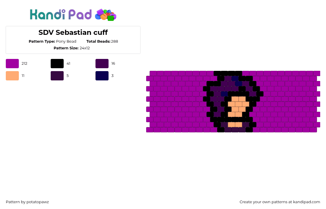 SDV Sebastian cuff - Pony Bead Pattern by potatopawz on Kandi Pad - sebastian,stardew valley,pink