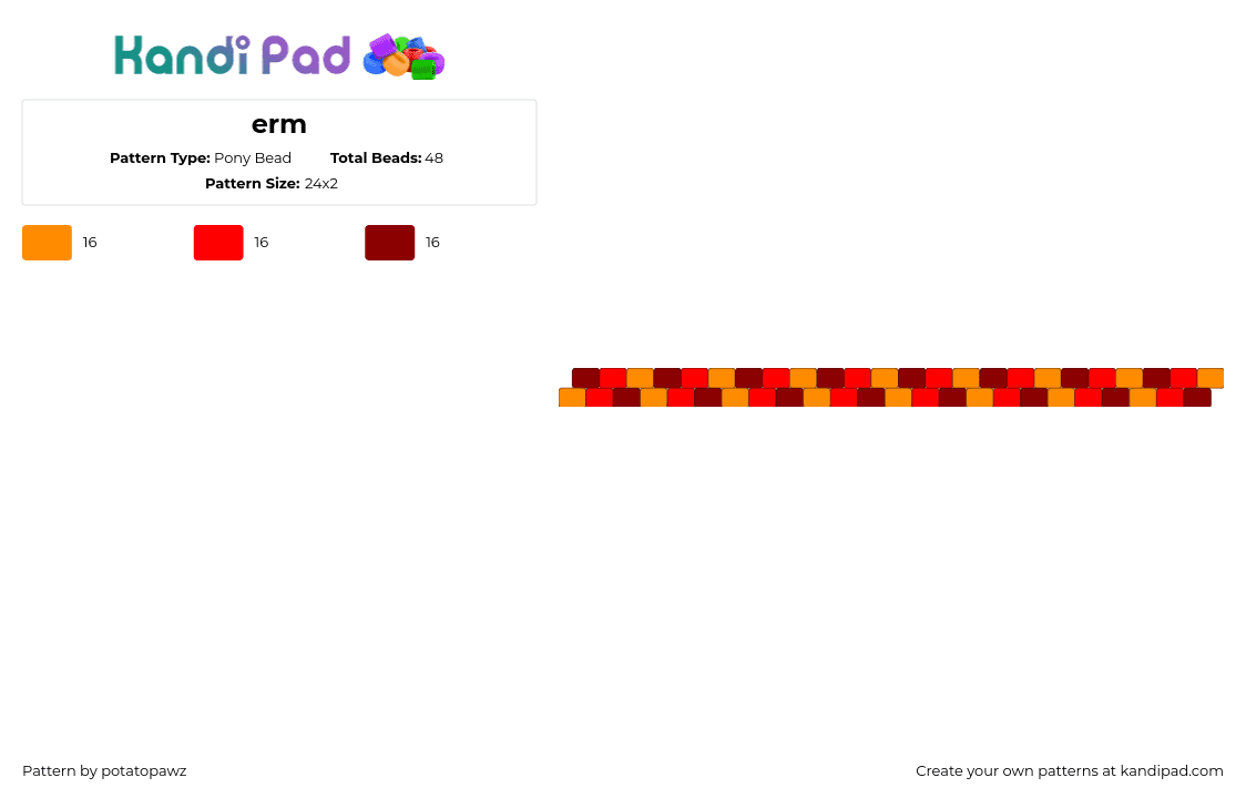 erm - Pony Bead Pattern by potatopawz on Kandi Pad - fiery,simple,bracelet,cuff,orange,red