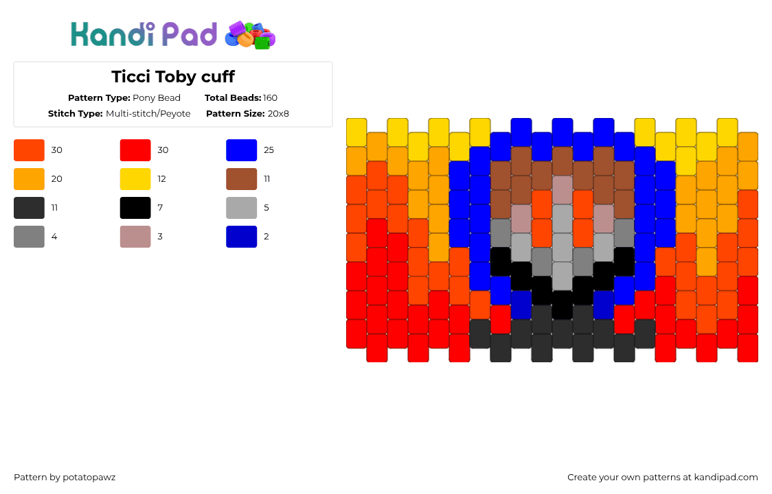 Ticci Toby cuff - Pony Bead Pattern by potatopawz on Kandi Pad - red,purple