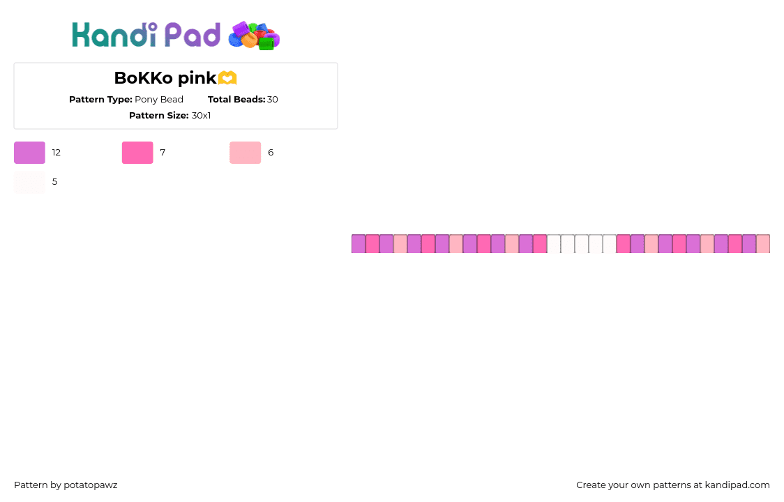 BoKKo pink🫶 - Pony Bead Pattern by potatopawz on Kandi Pad - bokko,youtube,music,single,bracelet,pink