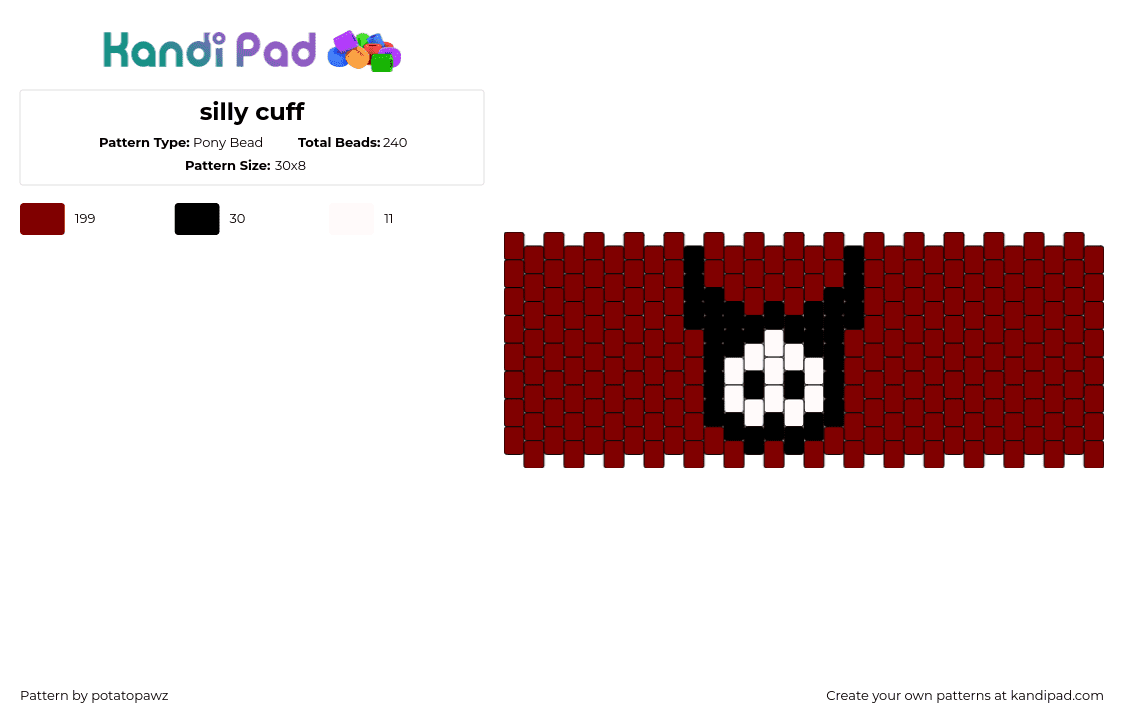 silly cuff - Pony Bead Pattern by potatopawz on Kandi Pad - demon,skelanimals,cuff,red,black