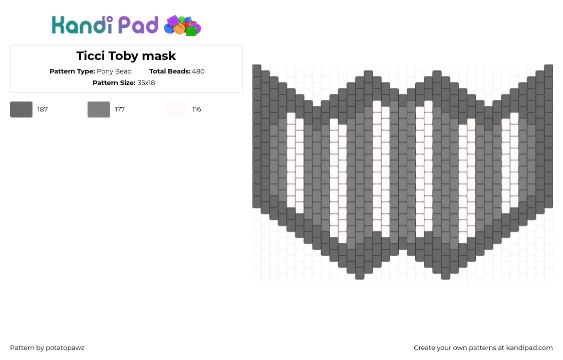 Ticci Toby mask - Pony Bead Pattern by potatopawz on Kandi Pad - ticci toby,mask,creepypasta,stripes,gray