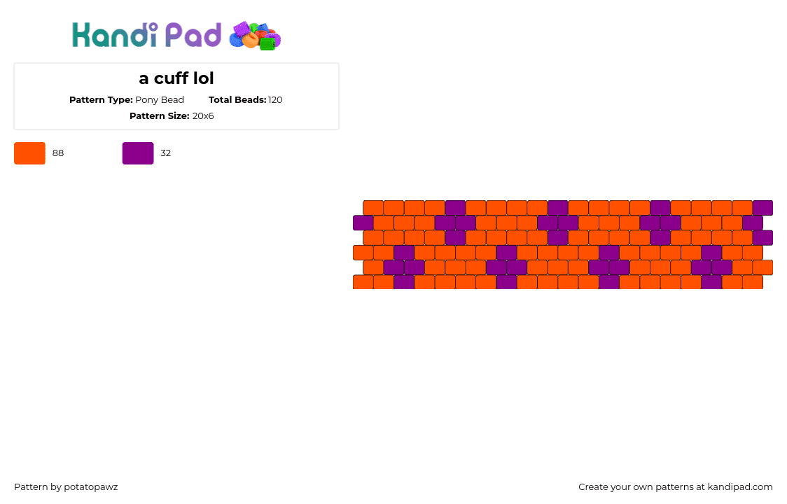 a cuff lol - Pony Bead Pattern by potatopawz on Kandi Pad - spots,repeating,cuff,orange,yellow