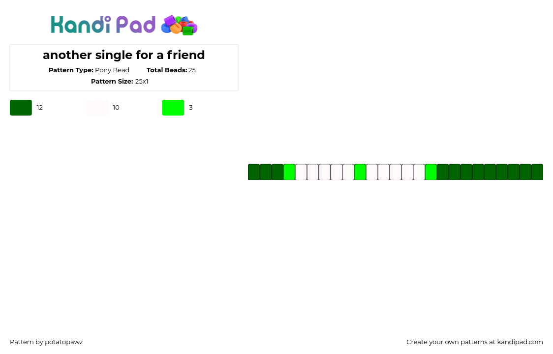 another single for a friend - Pony Bead Pattern by potatopawz on Kandi Pad - single,bracelet,simple,green