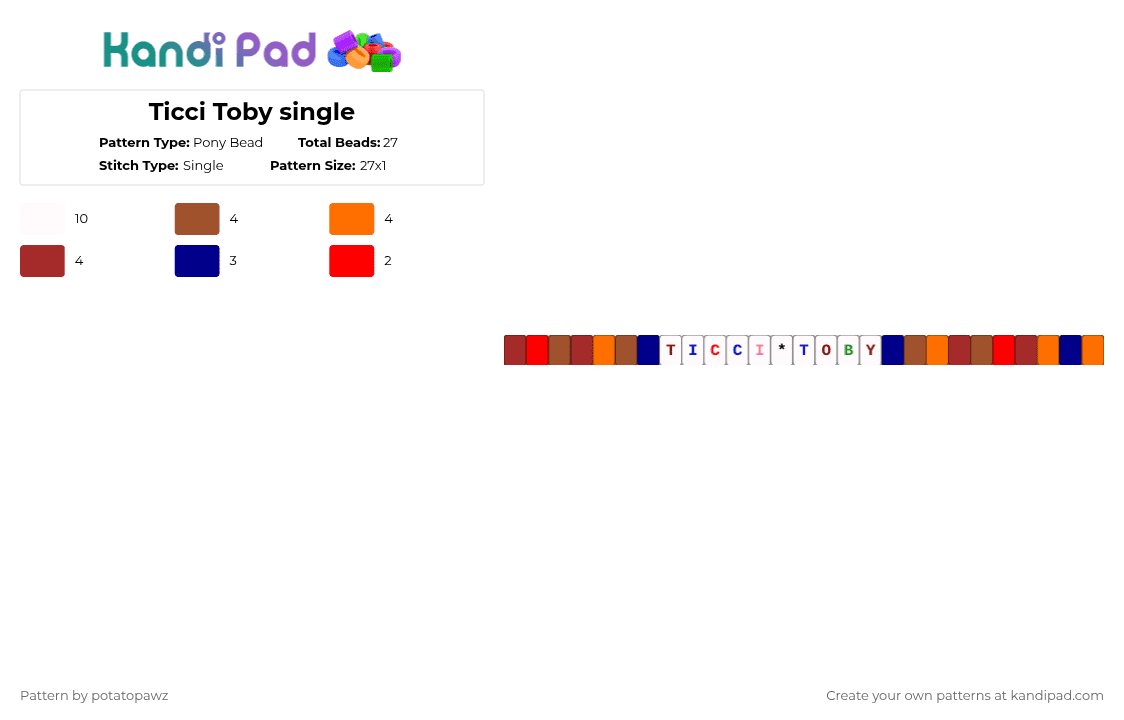 Ticci Toby single - Pony Bead Pattern by potatopawz on Kandi Pad - red