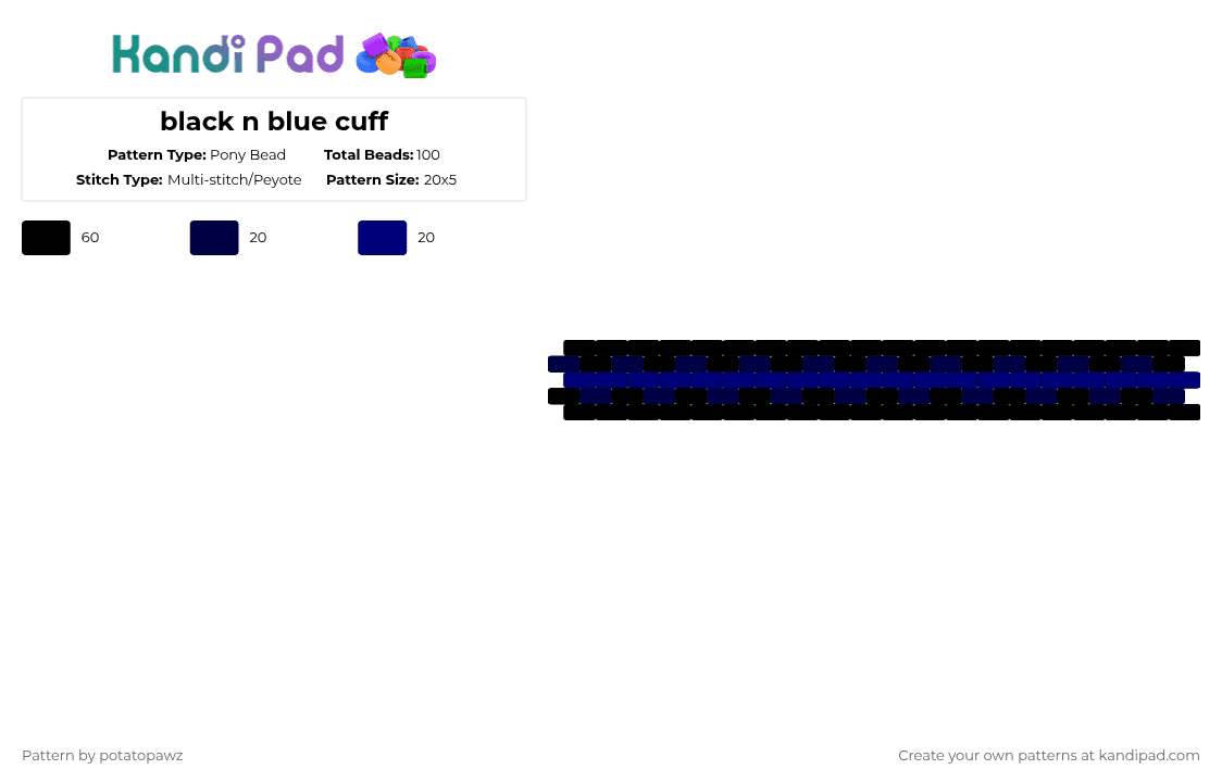 black n blue cuff - Pony Bead Pattern by potatopawz on Kandi Pad - black,purple