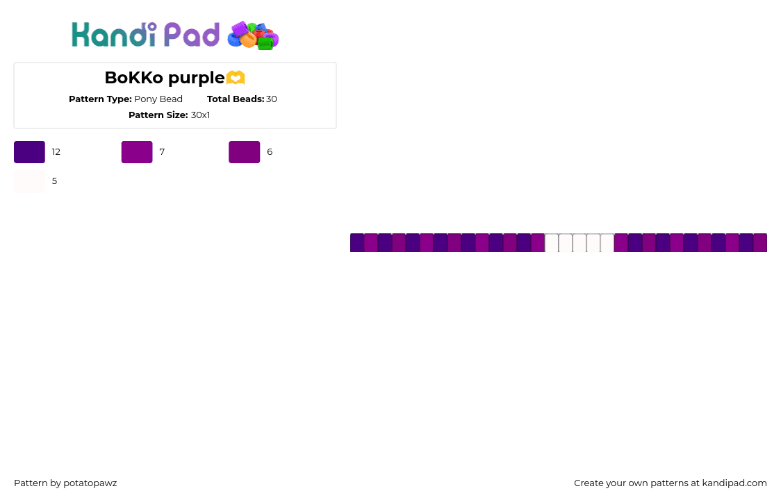 BoKKo purple🫶 - Pony Bead Pattern by potatopawz on Kandi Pad - bokko,youtube,music,single,bracelet,purple