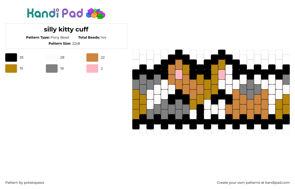 silly kitty cuff - Pony Bead Pattern by potatopawz on Kandi Pad - 