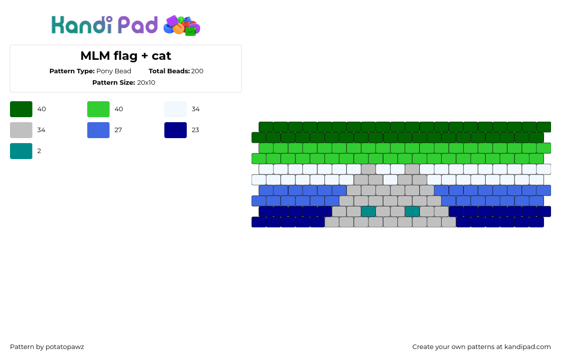 MLM flag + cat - Pony Bead Pattern by potatopawz on Kandi Pad - mlm,pride,cat,flag,cuff,green,blue,gray