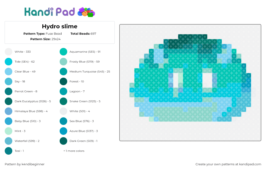 Hydro slime - Fuse Bead Pattern by k4ndibeginner on Kandi Pad - hydro slime,slime rancher,video game,teal