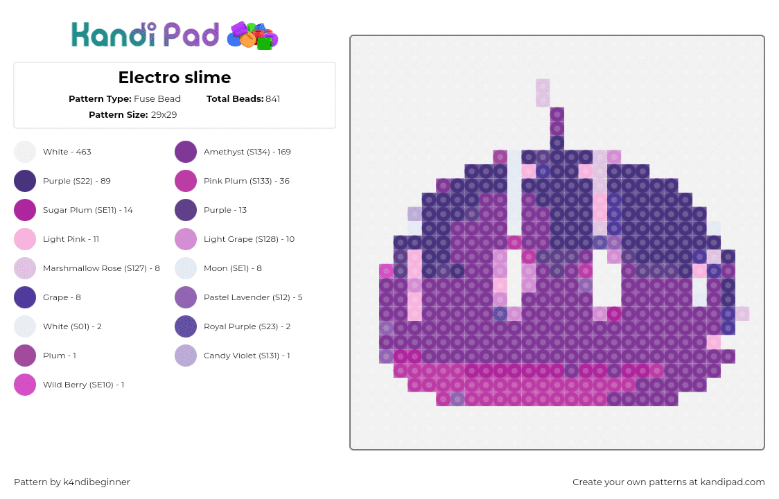 Electro slime - Fuse Bead Pattern by k4ndibeginner on Kandi Pad - electro slime,slime rancher,video game,purple