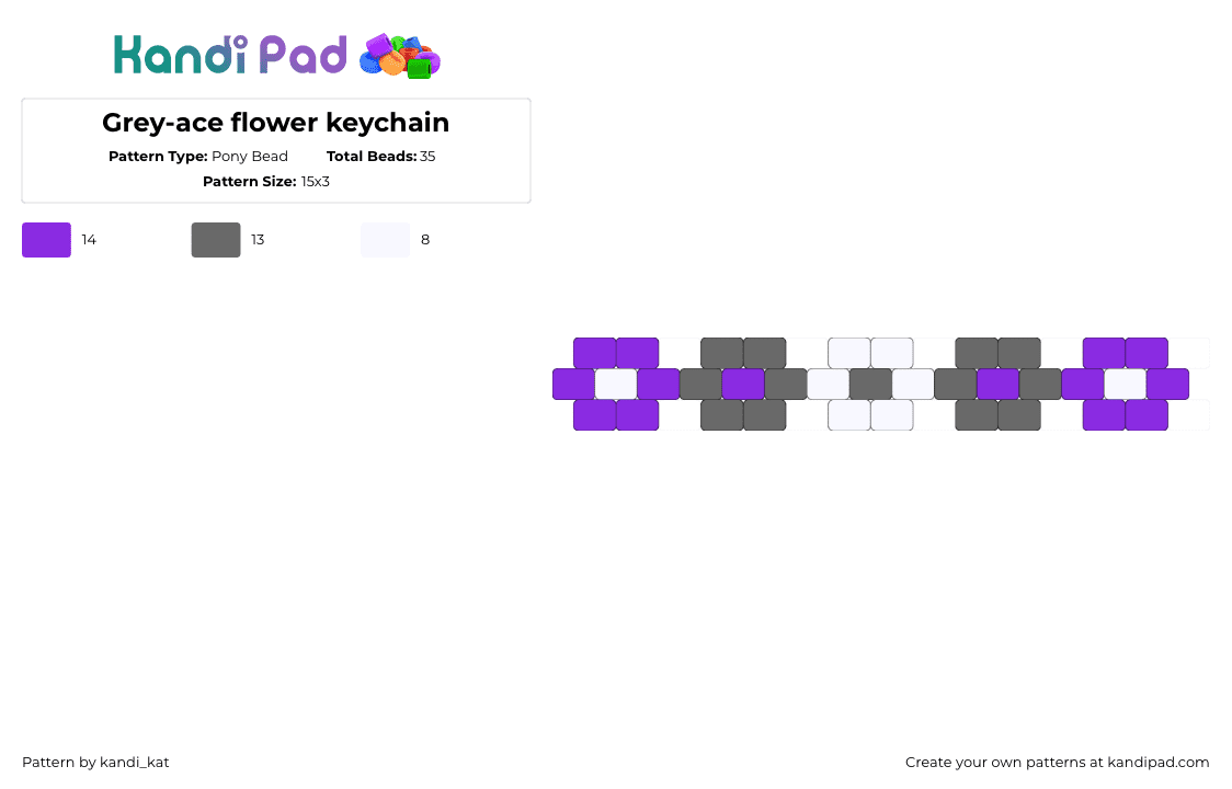 Grey-ace flower keychain - Pony Bead Pattern by kandi_kat on Kandi Pad - grey ace,asexual,pride,chain,flowers,purple,gray,white