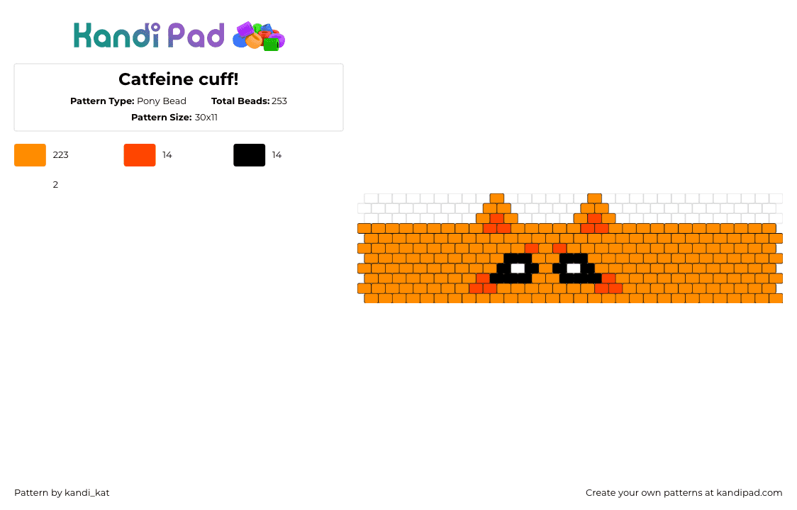 Catfeine cuff! - Pony Bead Pattern by kandi_kat on Kandi Pad - catfeine,poppy playtime,smiling critters,video game,cuff,horror,orange