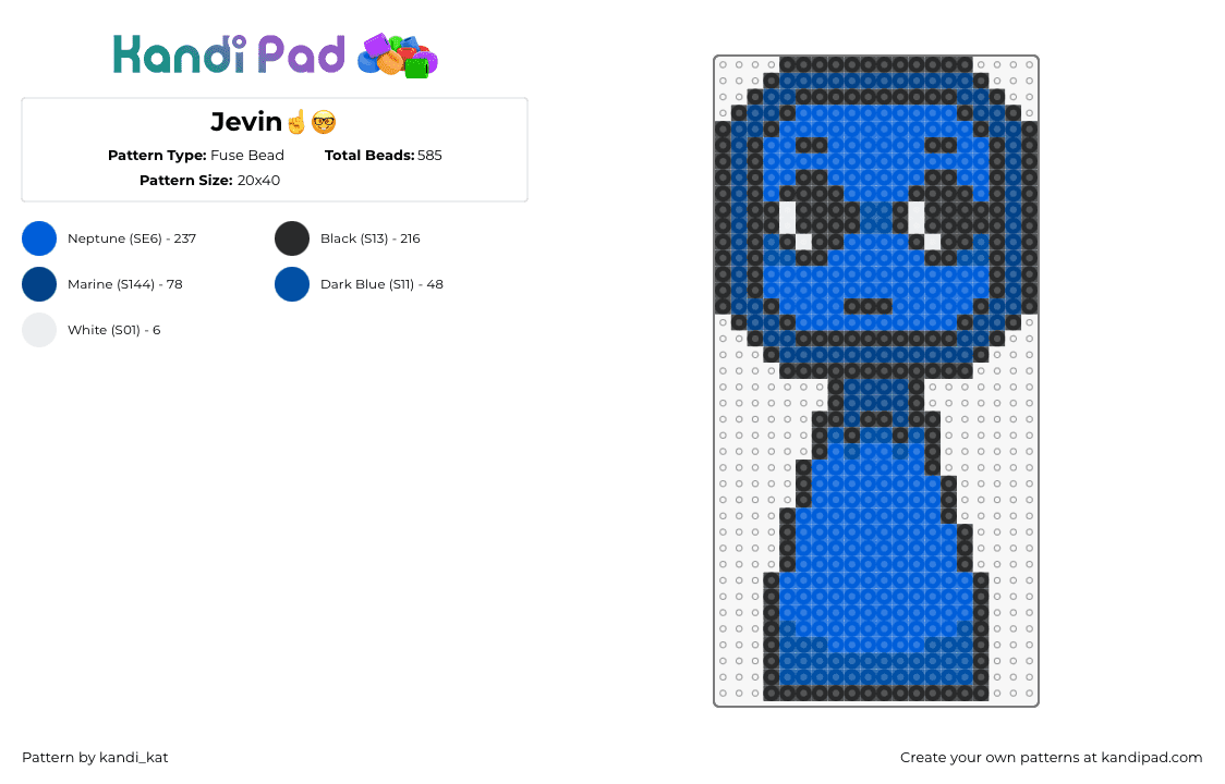 Jevin☝️🤓 - Fuse Bead Pattern by kandi_kat on Kandi Pad - jevin,lime,sprunki,incredibox,character,video game,blue