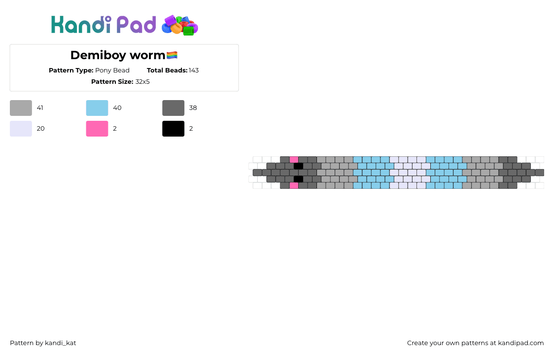 Demiboy worm🏳️‍🌈 - Pony Bead Pattern by kandi_kat on Kandi Pad - squirmle,demiboy,worm,pride,gray,light blue