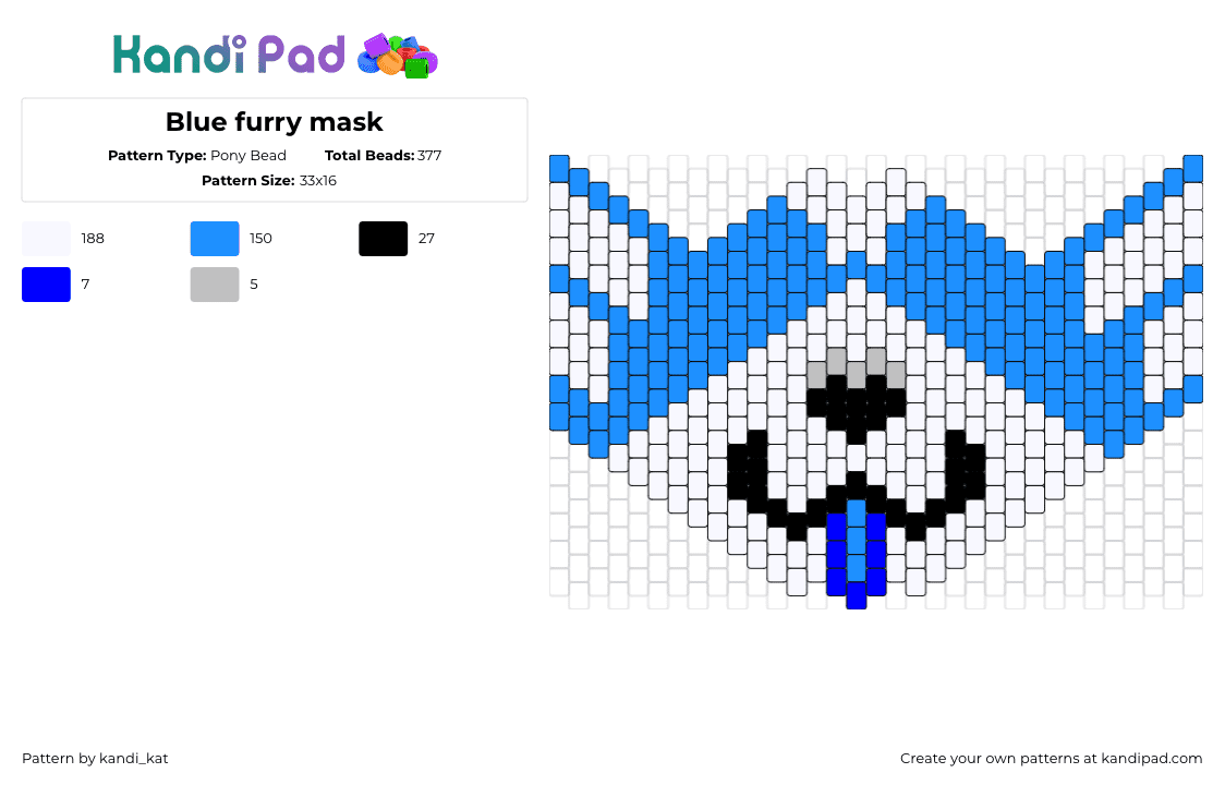 Blue furry mask - Pony Bead Pattern by kandi_kat on Kandi Pad - furry,tongue,community,mask,light blue,white